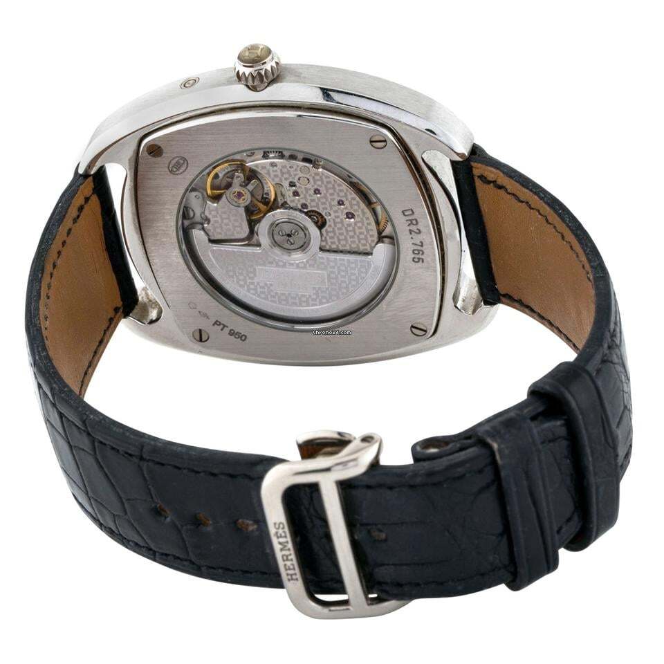 Hermès Dressage Automatic Men's Watch Platinum Case With Leather Strap Authentic Luxury Timepiece