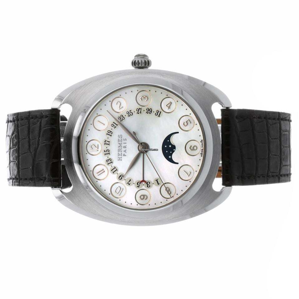 Hermès Dressage Automatic Men's Watch Platinum Case With Leather Strap Authentic Luxury Timepiece