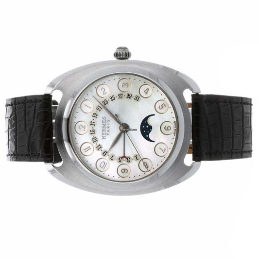 Hermès Dressage Automatic Men's Watch Platinum Case With Leather Strap Authentic Luxury Timepiece