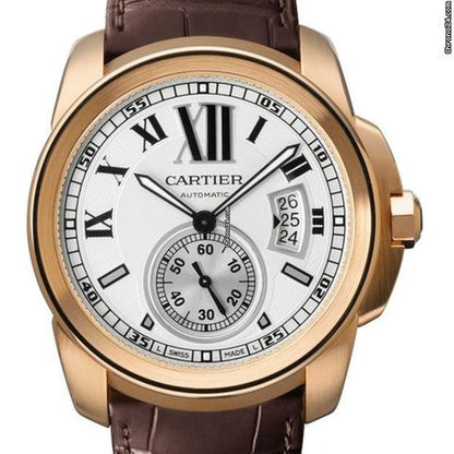 Cartier Calibre de Cartier Automatic Men's Watch Rose Gold Case With Leather Strap Authentic Luxury Timepiece