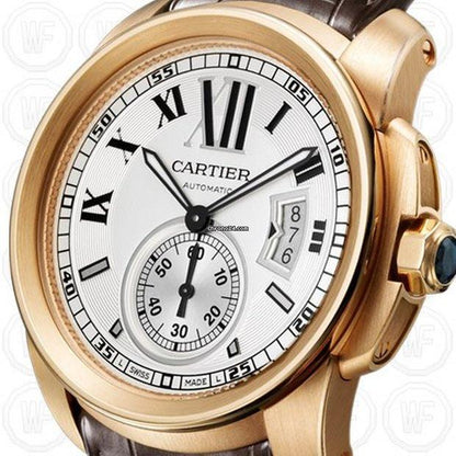 Cartier Calibre de Cartier Automatic Men's Watch Rose Gold Case With Leather Strap Authentic Luxury Timepiece