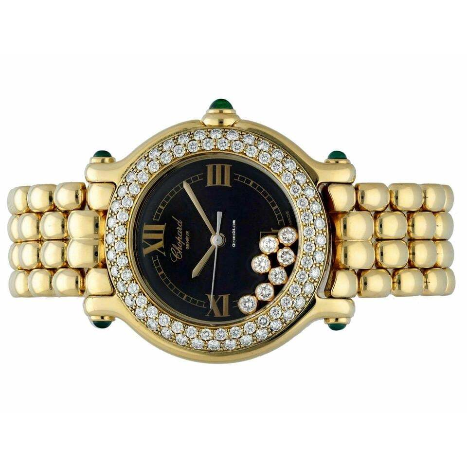 Chopard Happy Sport Quartz Women's Watch With Yellow Gold Case and Strap Authentic Luxury Timepiece