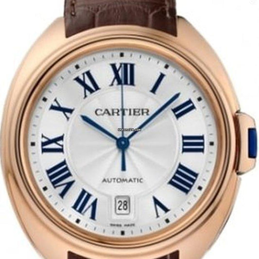 Cartier Clé de Cartier Automatic Men's Watch Rose Gold Case With Leather Strap Authentic Luxury Timepiece
