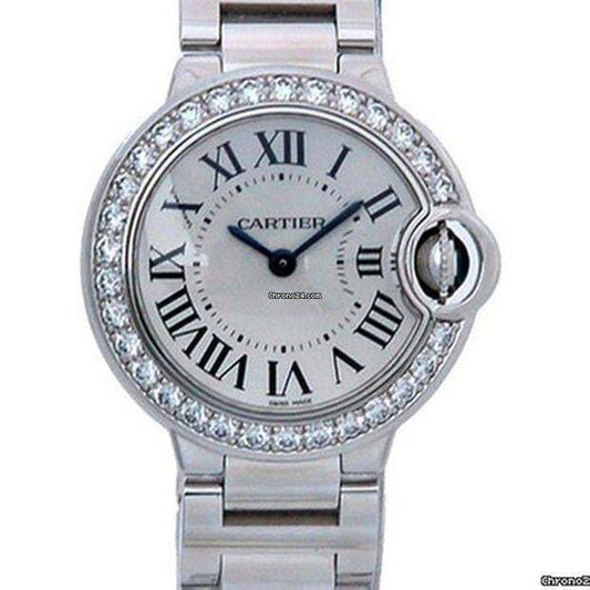 Cartier Ballon Bleu 28mm Quartz Women's Watch With White Gold Case and Strap Authentic Luxury Timepiece