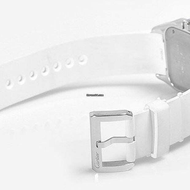 Cartier Santos 100 Automatic Women's Watch White Gold Case With Rubber Strap Authentic Luxury Timepiece