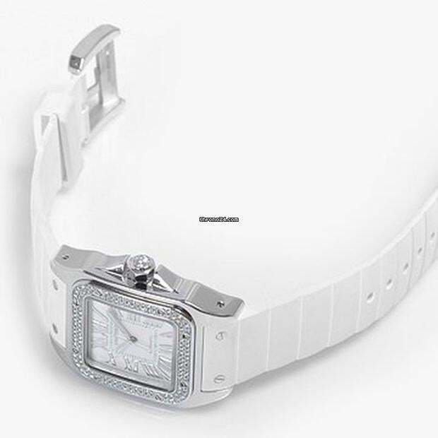 Cartier Santos 100 Automatic Women's Watch White Gold Case With Rubber Strap Authentic Luxury Timepiece