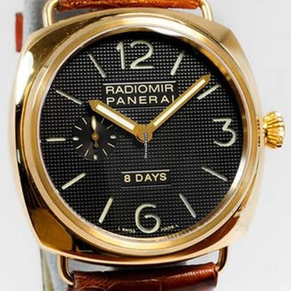 Panerai Radiomir 8 Days Manual winding Men's Watch Rose Gold Case With Leather Strap Authentic Luxury Timepiece