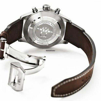 IWC Pilot Spitfire Chronograph Automatic Men's Watch Steel Case With Leather Strap Authentic Luxury Timepiece