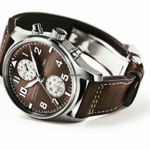 IWC Pilot Spitfire Chronograph Automatic Men's Watch Steel Case With Leather Strap Authentic Luxury Timepiece