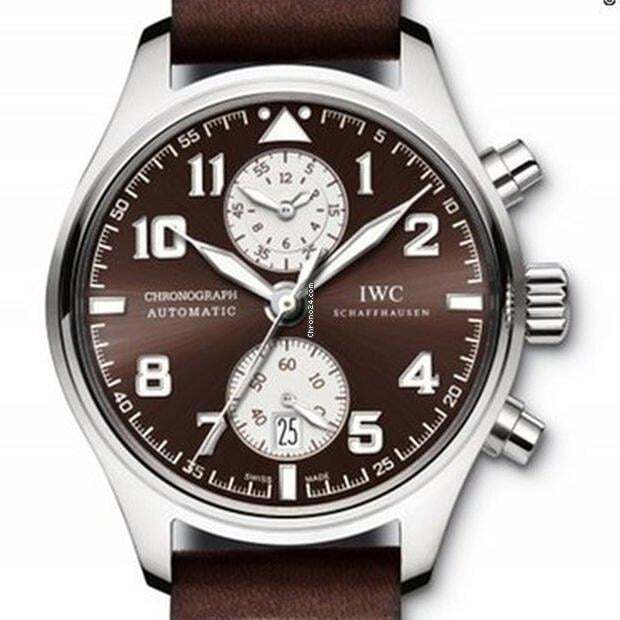 IWC Pilot Spitfire Chronograph Automatic Men's Watch Steel Case With Leather Strap Authentic Luxury Timepiece