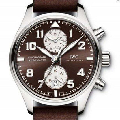 IWC Pilot Spitfire Chronograph Automatic Men's Watch Steel Case With Leather Strap Authentic Luxury Timepiece