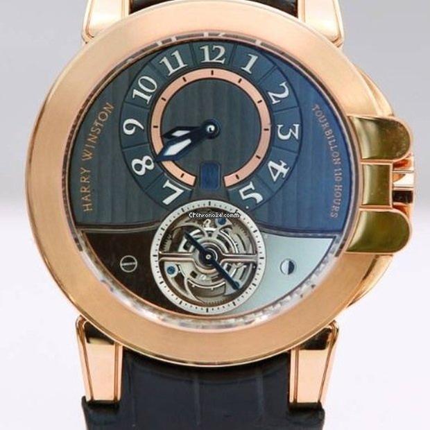 Harry Winston Ocean Automatic Men's Watch Rose Gold Case With Crocodile skin Strap Authentic Luxury Timepiece