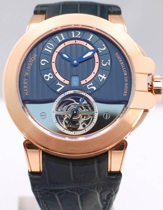 Harry Winston Ocean Automatic Men's Watch Rose Gold Case With Crocodile skin Strap Authentic Luxury Timepiece