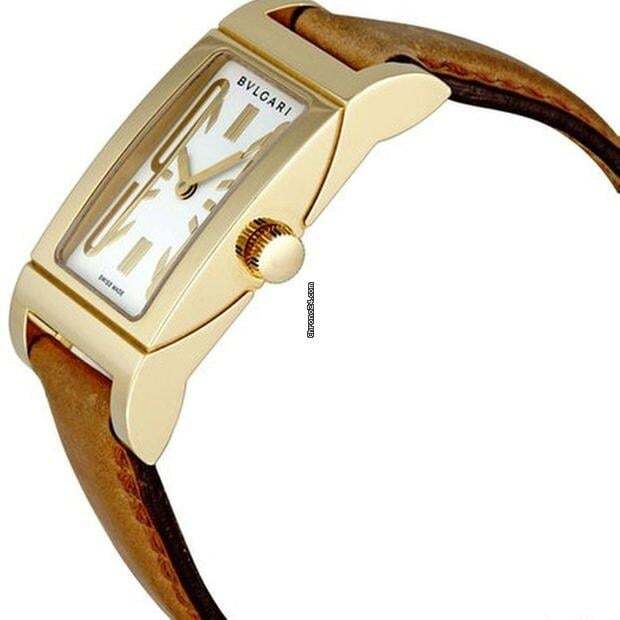 Bulgari Rettangolo Quartz Men's Watch Yellow Gold Case With Leather Strap Authentic Luxury Timepiece