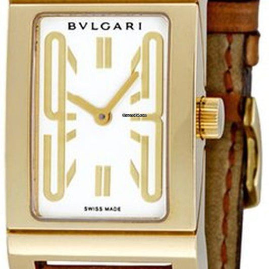 Bulgari Rettangolo Quartz Men's Watch Yellow Gold Case With Leather Strap Authentic Luxury Timepiece