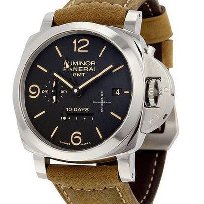 Panerai Luminor 1950 10 Days GMT Automatic Men's Watch Steel Case With Leather Strap Authentic Luxury Timepiece