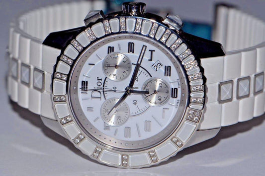 Dior Christal Quartz Women's Watch Steel Case With Rubber Strap Authentic Luxury Timepiece