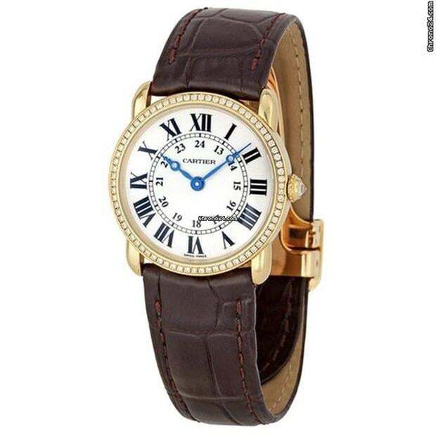 Cartier Ronde Louis Cartier Quartz Women's Watch Yellow Gold Case With Leather Strap Authentic Luxury Timepiece