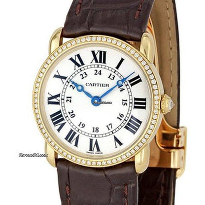 Cartier Ronde Louis Cartier Quartz Women's Watch Yellow Gold Case With Leather Strap Authentic Luxury Timepiece