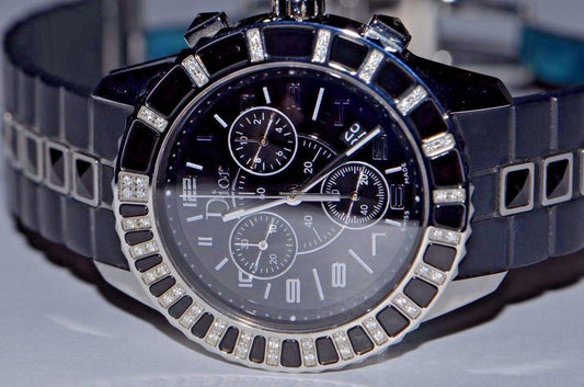 Dior Christal Quartz Women's Watch Steel Case With Rubber Strap Authentic Luxury Timepiece