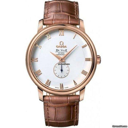 Omega De Ville Prestige Automatic Men's Watch Rose Gold Case With Leather Strap Authentic Luxury Timepiece