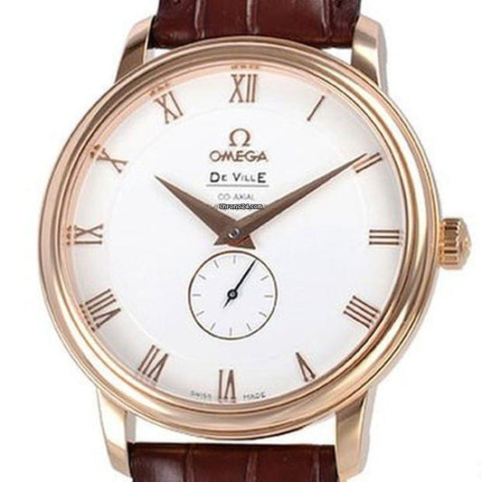 Omega De Ville Prestige Automatic Men's Watch Rose Gold Case With Leather Strap Authentic Luxury Timepiece