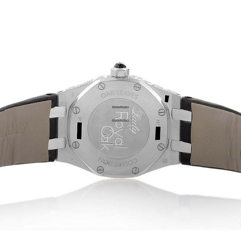 Audemars Piguet Royal Oak Lady Quartz Women's Watch White Gold Case With Satin Strap Authentic Luxury Timepiece