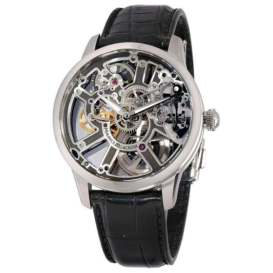 Maurice Lacroix Masterpiece Squelette Manual winding Men's Watch Steel Case With Leather Strap Authentic Luxury Timepiece