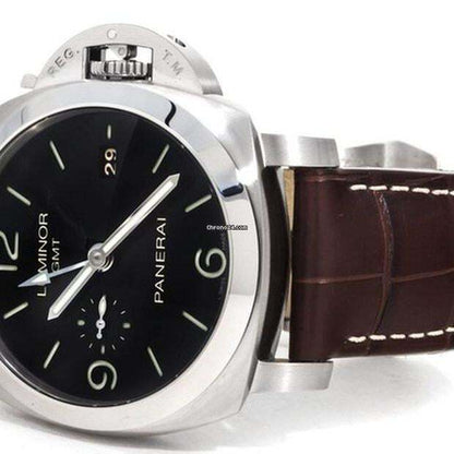Panerai Luminor 1950 3 Days GMT Automatic Automatic Men's Watch Steel Case With Leather Strap Authentic Luxury Timepiece
