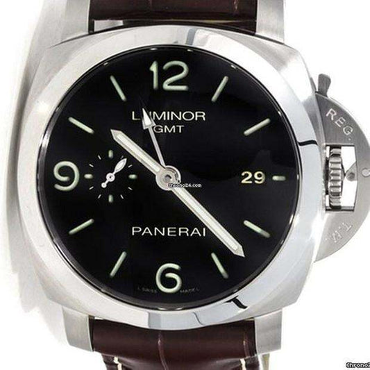 Panerai Luminor 1950 3 Days GMT Automatic Automatic Men's Watch Steel Case With Leather Strap Authentic Luxury Timepiece
