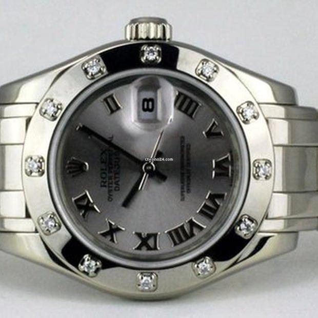 Rolex Lady-Datejust Pearlmaster Automatic Women's Watch With White Gold Case and Strap Authentic Luxury Timepiece