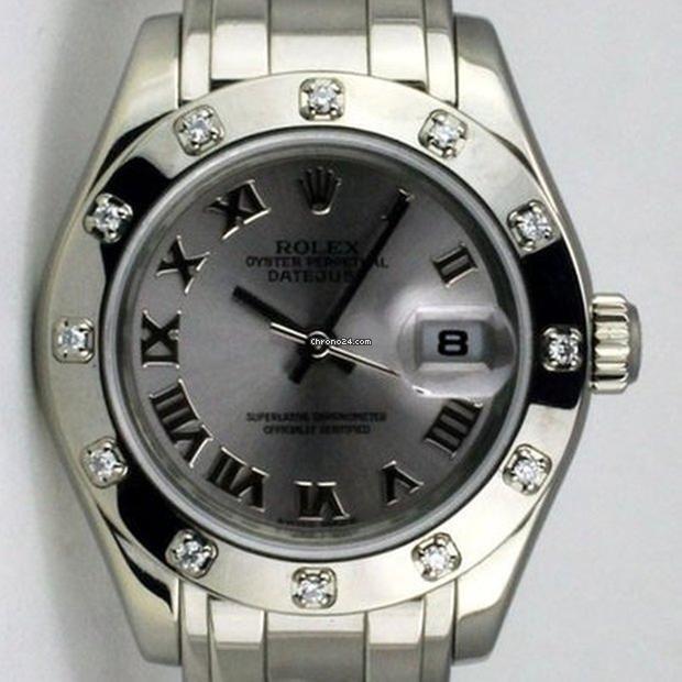 Rolex Lady-Datejust Pearlmaster Automatic Women's Watch With White Gold Case and Strap Authentic Luxury Timepiece