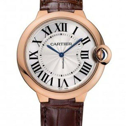 Cartier Ballon Bleu 40mm Automatic Women's Watch Rose Gold Case With Leather Strap Authentic Luxury Timepiece