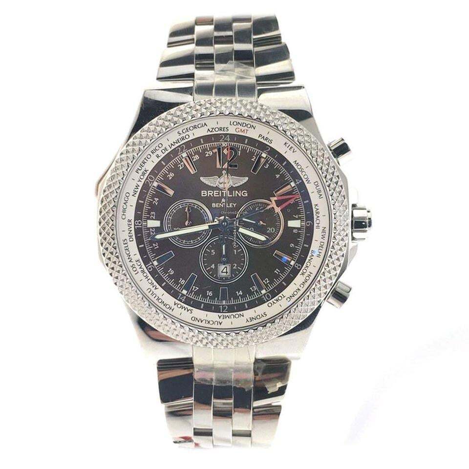 Breitling Bentley GMT Automatic Men's Watch With Steel Case and Strap Authentic Luxury Timepiece