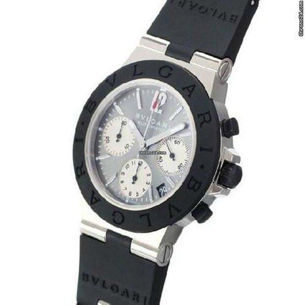 Bulgari Diagono Automatic Men's Watch White Gold Case With Rubber Strap Authentic Luxury Timepiece