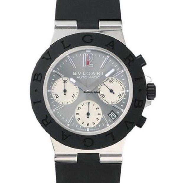 Bulgari Diagono Automatic Men's Watch White Gold Case With Rubber Strap Authentic Luxury Timepiece