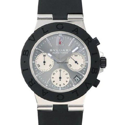 Bulgari Diagono Automatic Men's Watch White Gold Case With Rubber Strap Authentic Luxury Timepiece