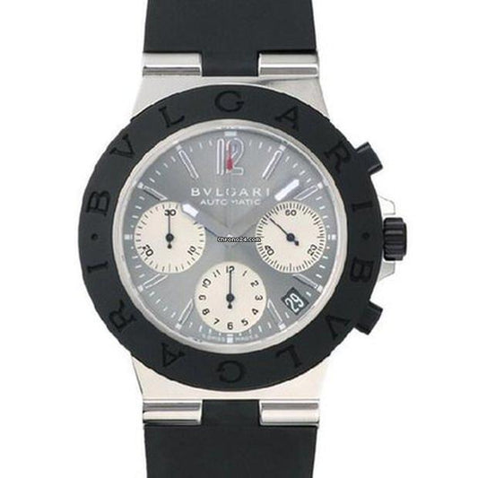 Bulgari Diagono Automatic Men's Watch White Gold Case With Rubber Strap Authentic Luxury Timepiece