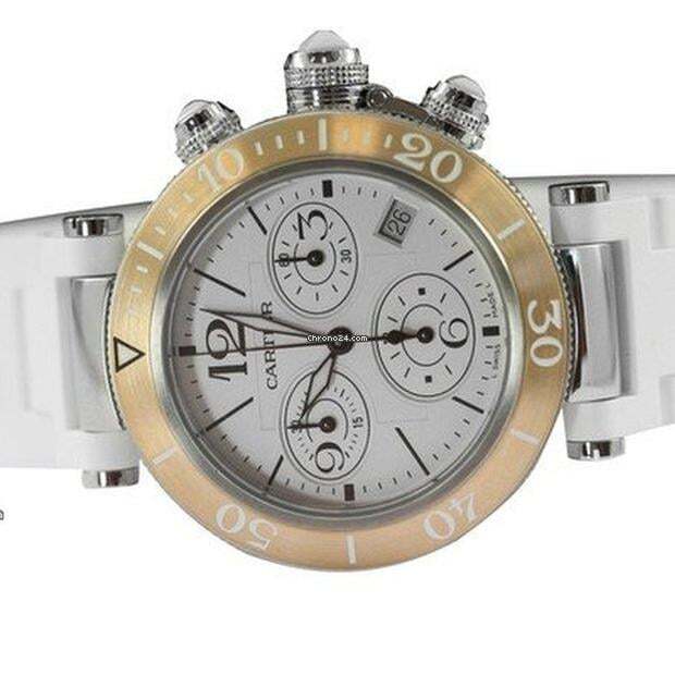 Cartier Pasha Seatimer Quartz Women's Watch Gold/Steel Case With Rubber Strap Authentic Luxury Timepiece