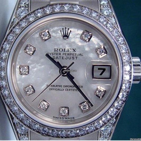 Rolex Lady-Datejust Automatic Women's Watch With White Gold Case and Strap Authentic Luxury Timepiece