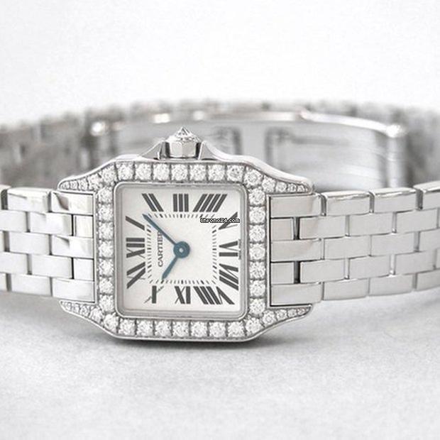 Cartier Santos Demoiselle Quartz Women's Watch With White Gold Case and Strap Authentic Luxury Timepiece