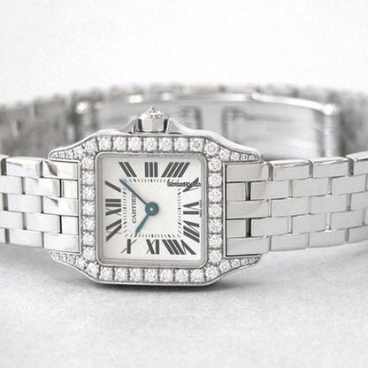 Cartier Santos Demoiselle Quartz Women's Watch With White Gold Case and Strap Authentic Luxury Timepiece