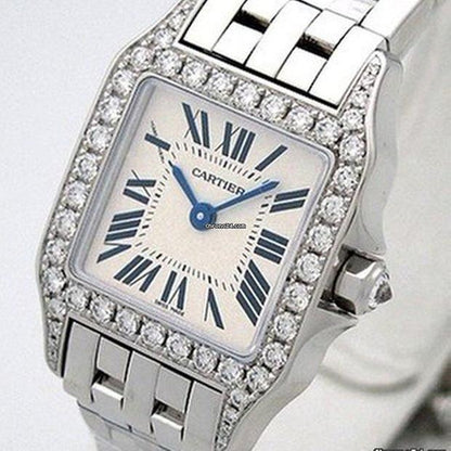 Cartier Santos Demoiselle Quartz Women's Watch With White Gold Case and Strap Authentic Luxury Timepiece
