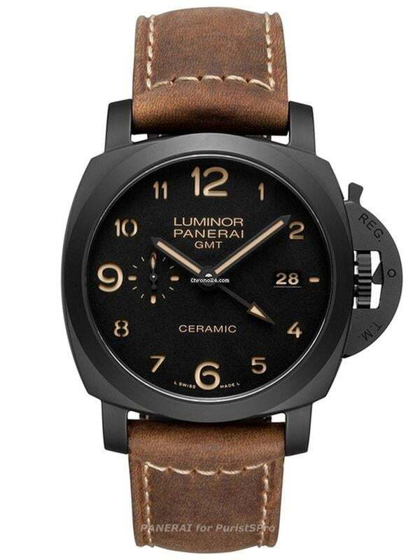 Panerai Luminor 1950 3 Days GMT Automatic Automatic Men's Watch Ceramic Case With Leather Strap Authentic Luxury Timepiece