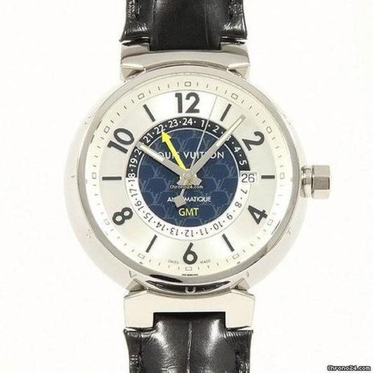 Louis Vuitton Automatic Men's Watch White Gold Case With Leather Strap Authentic Luxury Timepiece