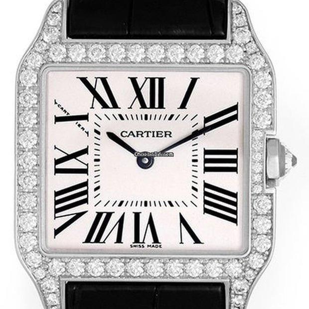Cartier Santos Dumont Quartz Women's Watch White Gold Case With Leather Strap Authentic Luxury Timepiece
