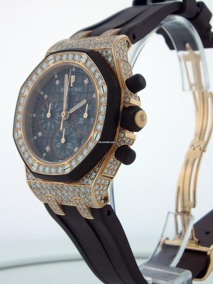 Audemars Piguet Royal Oak Offshore Lady Automatic Women's Watch Rose Gold Case With Rubber Strap Authentic Luxury Timepiece