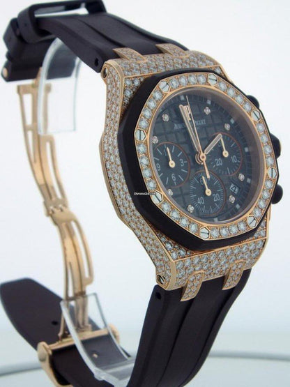 Audemars Piguet Royal Oak Offshore Lady Automatic Women's Watch Rose Gold Case With Rubber Strap Authentic Luxury Timepiece