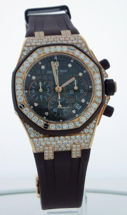 Audemars Piguet Royal Oak Offshore Lady Automatic Women's Watch Rose Gold Case With Rubber Strap Authentic Luxury Timepiece