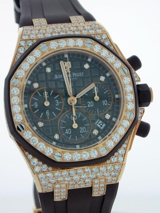 Audemars Piguet Royal Oak Offshore Lady Automatic Women's Watch Rose Gold Case With Rubber Strap Authentic Luxury Timepiece